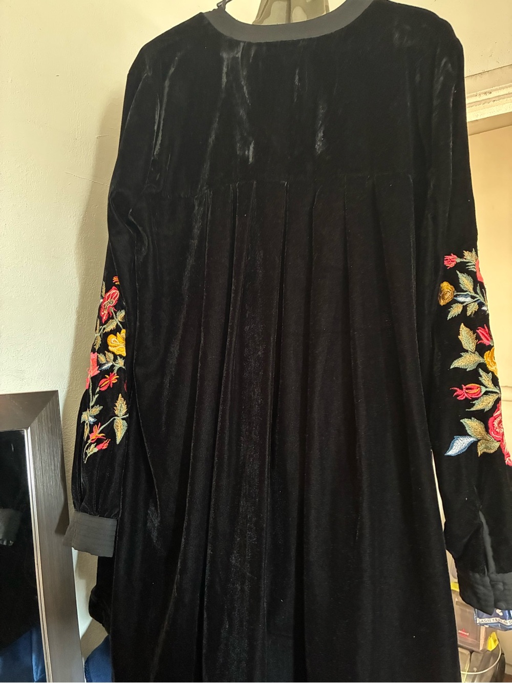 Free People Black Velvet Tunic with Floral Embroidery - Picture 3 of 3